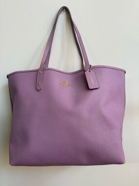 Coach Lavender Leather Tote with Gold Hardware